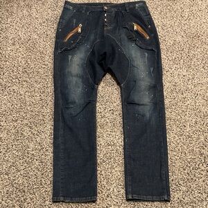 Men's Distressed Dark Blue Jeans